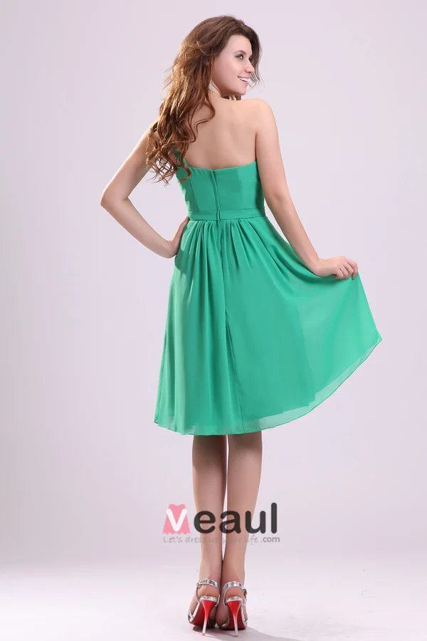 Robe De Demoiselle D'honneur Vert Genou Sightly Une Ligne