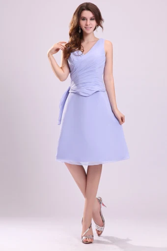 2015 V Neck Pleated A Line Short Bridesmaid Dresses