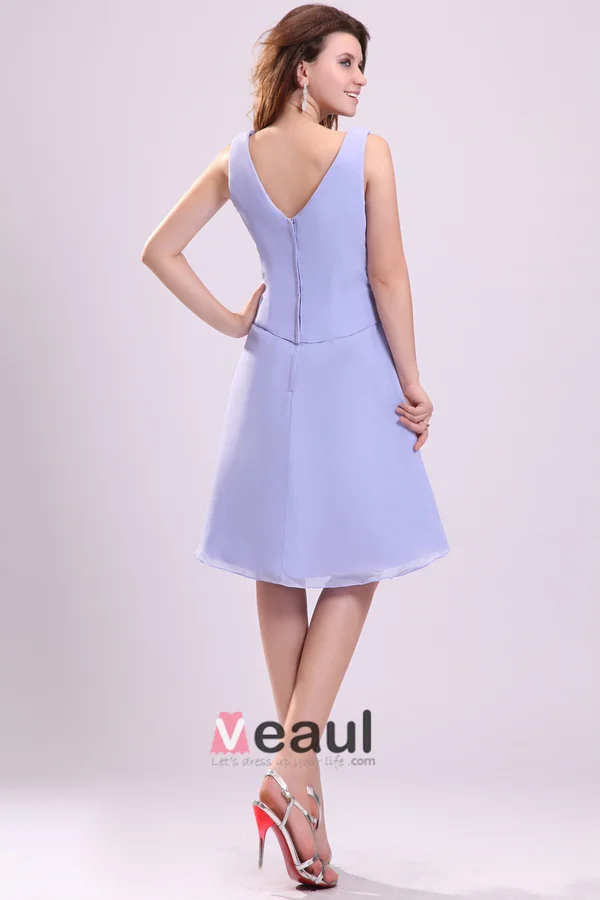 V-cou Plissé Robes De A-ligne Courte De Demoiselle D'honneur