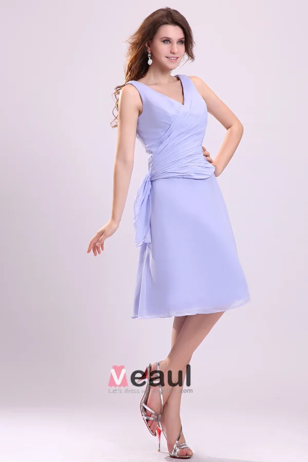 V-cou Plissé Robes De A-ligne Courte De Demoiselle D'honneur