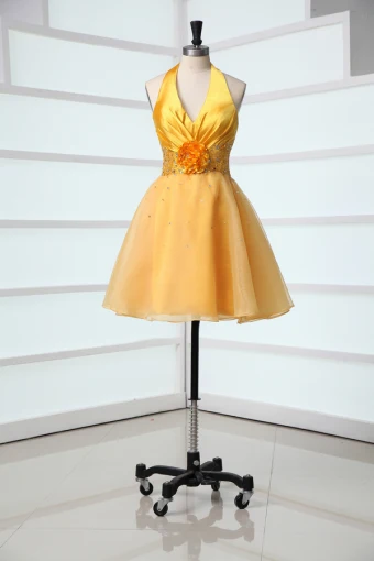 2015 A Line Halter Sleeveless Flower Sash Cocktail Dresses