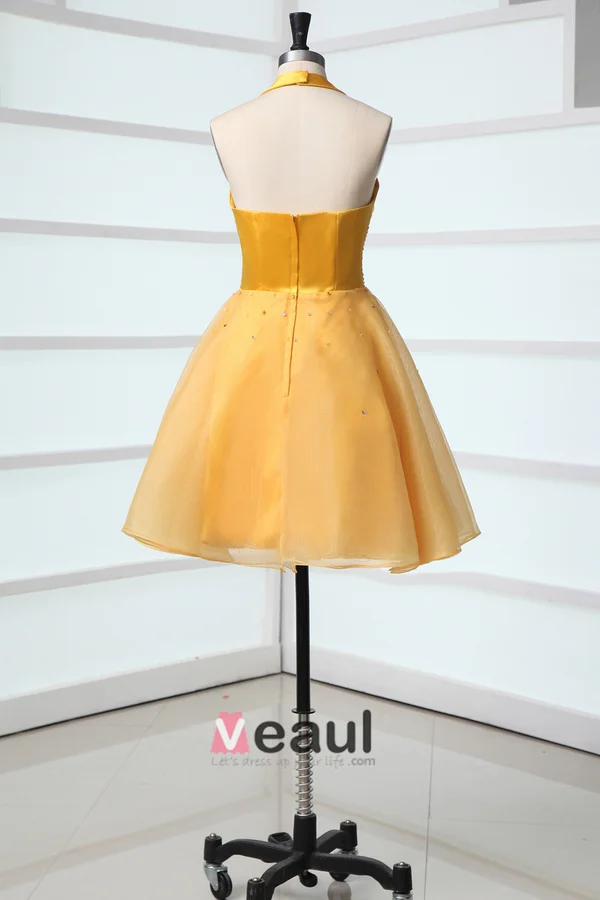 2015 A-line Halter Sleeveless Flower Sash Cocktail Dresses