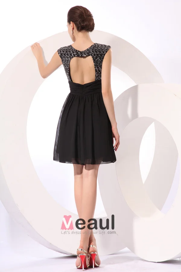 Backless Paillettes Captivante Robe De Cocktail Noire