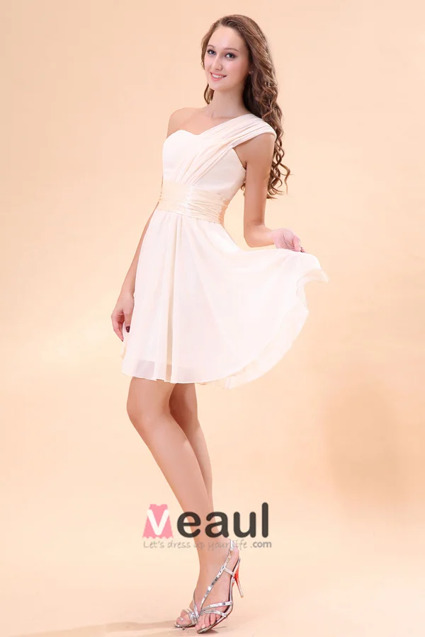 2015 Perfect Pink Sleeveless One-shoulder Bridesmaid Dresses