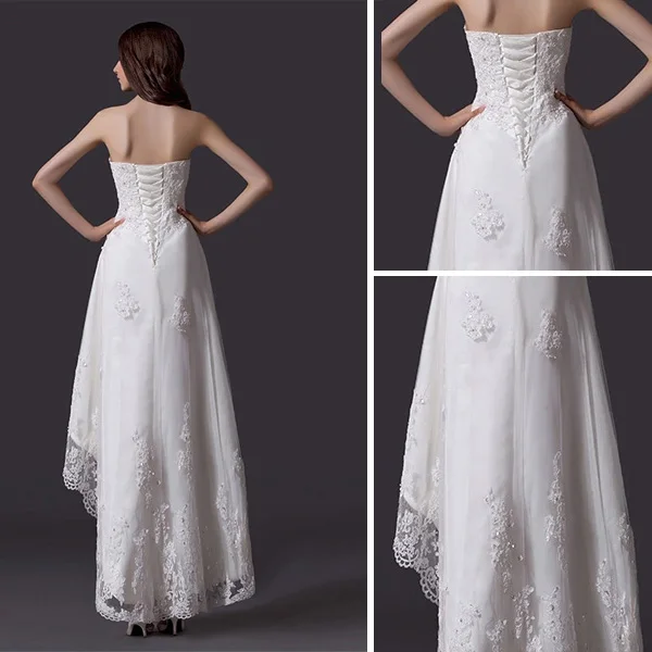 Classique Strass Perles Tulle Brodé De Dentelle Robe De Mariée Courte De La Plage