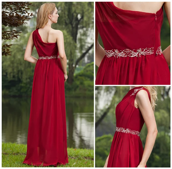 2015 Beading Embroidery Sequins Zipper One Shoulder long Evening Dresses