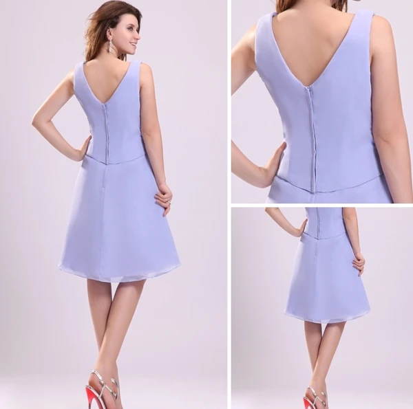V-cou Plissé Robes De A-ligne Courte De Demoiselle D'honneur