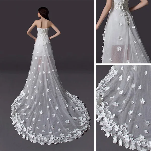 2015 A-line Embroidered Flower Asymmetrical Tulle Short Wedding Dress