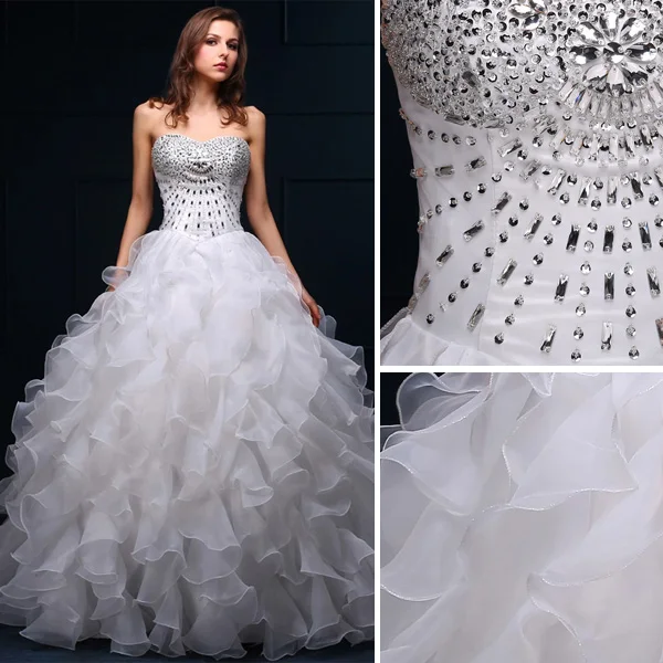 2015 Robe De Bal Sweetheart Perles Paillettes Organza Robes De Mariée