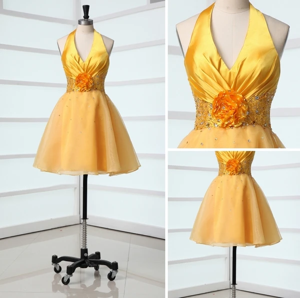2015 A-line Halter Sleeveless Flower Sash Cocktail Dresses