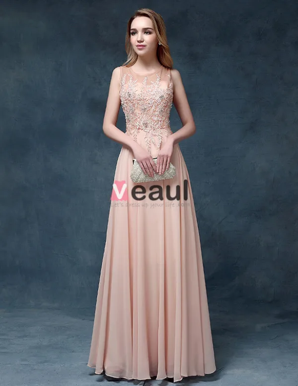 Encolure Carrée Dentelle Brodée De Perles Robe De Soirée En Mousseline De Soie