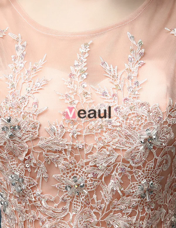 Encolure Carrée Dentelle Brodée De Perles Robe De Soirée En Mousseline De Soie