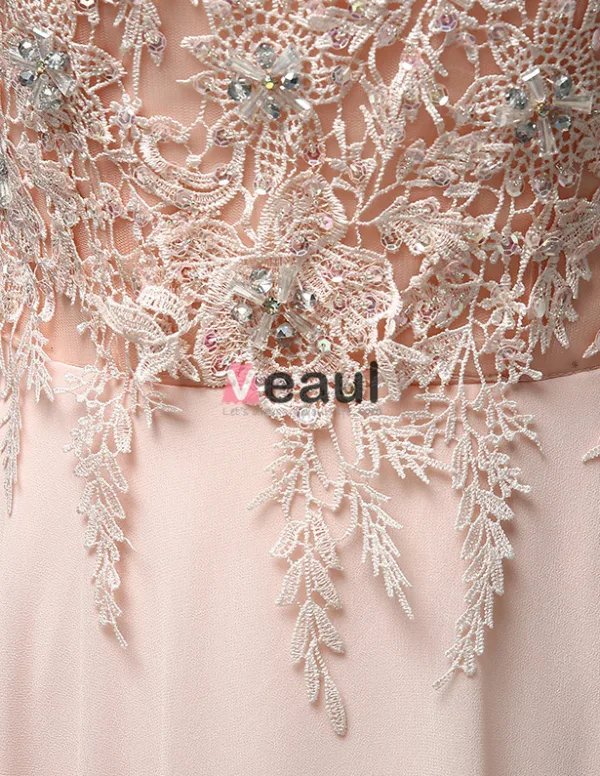 Encolure Carrée Dentelle Brodée De Perles Robe De Soirée En Mousseline De Soie