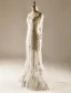 2015 A-line Square Neckline Pierced Lace Flowers Beach Wedding Dresses