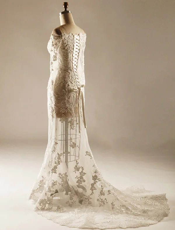 2015 A-line Square Neckline Pierced Lace Flowers Beach Wedding Dresses
