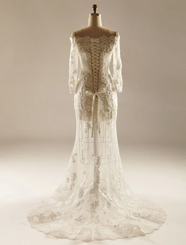 2015 A-line Square Neckline Pierced Lace Flowers Beach Wedding Dresses