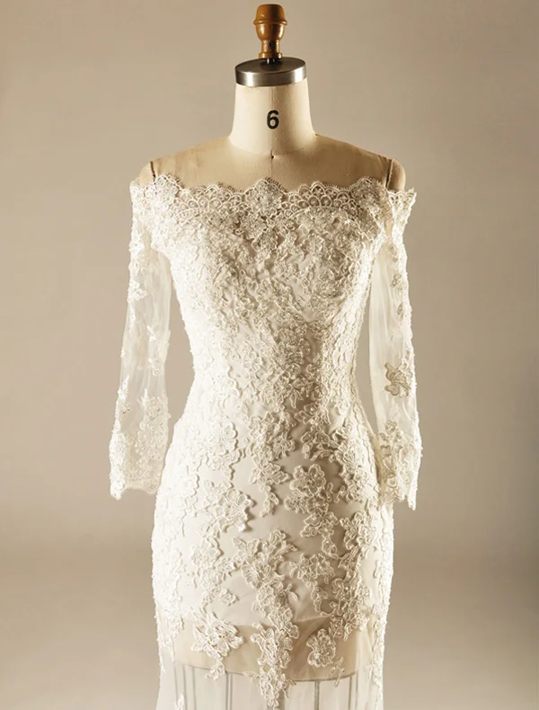 2015 A-line Square Neckline Pierced Lace Flowers Beach Wedding Dresses