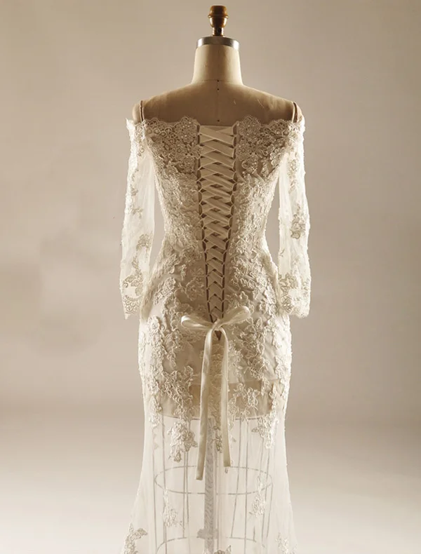 2015 A-line Square Neckline Pierced Lace Flowers Beach Wedding Dresses