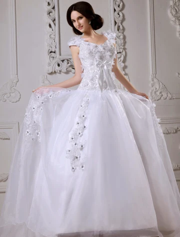 2015 Applique Schatz Satin Schleife Zug A Linie Hochzeitskleid Brautkleider