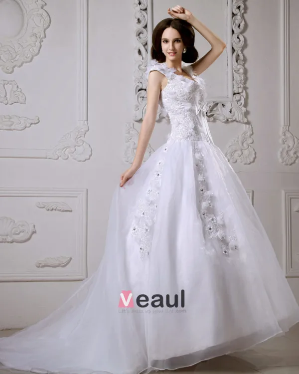2015 Applique Sweetheart Satin Sweep Train A Line Bridal Gown Wedding Dresses