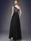 Une Ligne Une Épaule Dentelle Perles Robe De Soirée En Satin Noir