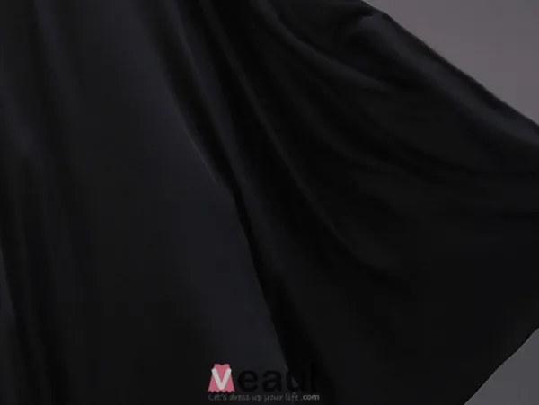 Une Ligne Une Épaule Dentelle Perles Robe De Soirée En Satin Noir