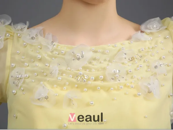 A-line Fyrkantig Ringning Beading Pärla Och Blomma Tyll Aftonklänningar