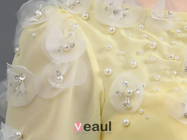 A-line Fyrkantig Ringning Beading Pärla Och Blomma Tyll Aftonklänningar