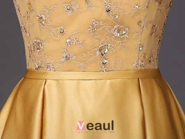 A-line Prinsessa Fyrkantig Ringning Beading Paljetter Ärmar Satin Aftonklänningar