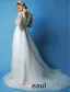 A-ligne Manches Princesse V-cou Tulle Robe De Mariage