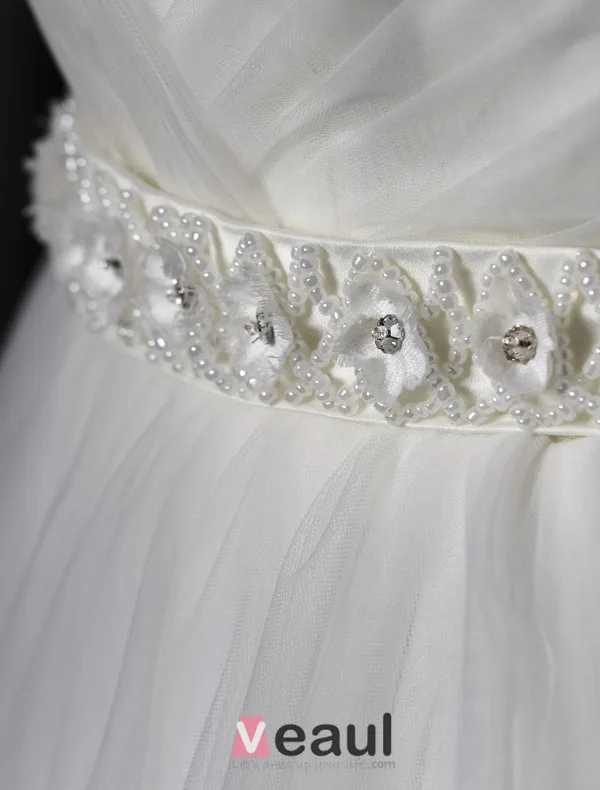 A-ligne Manches Princesse V-cou Tulle Robe De Mariage