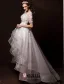 2015 A-line Shoulders Scoop Neck Asymmetrical Appliques Lace Flowers Pleated Wedding Dress