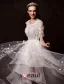 2015 A-line Shoulders Scoop Neck Asymmetrical Appliques Lace Flowers Pleated Wedding Dress