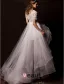 2015 A-line Shoulders Scoop Neck Asymmetrical Appliques Lace Flowers Pleated Wedding Dress