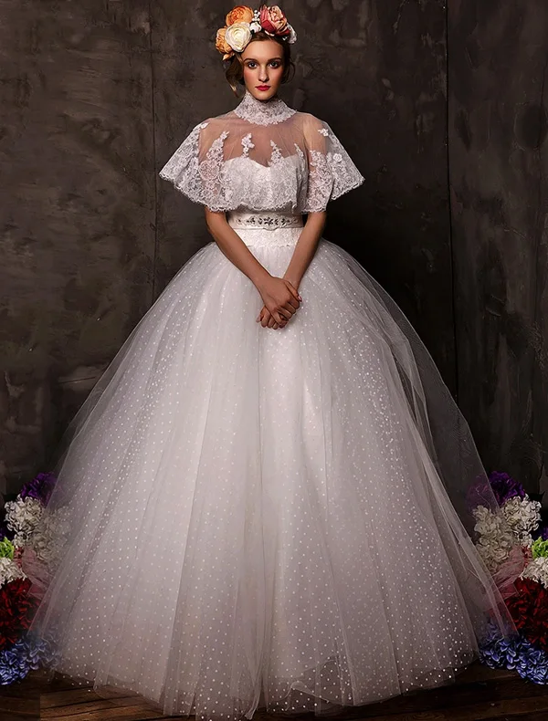 Ball Kjole Kjæreste Beading Satin Bow Sash Tyll Brudekjoler Med Sjal