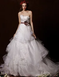 Vestido De Volantes En Cascada Hoja Flor De Satén Sin Tirantes De La Boda 2015 Línea A
