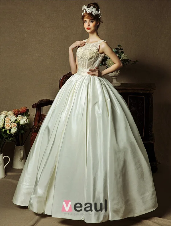 Mode & Élégante Robe De Mariée Robe De Dentelle De Perles Taffetas De Balle De Décolleté