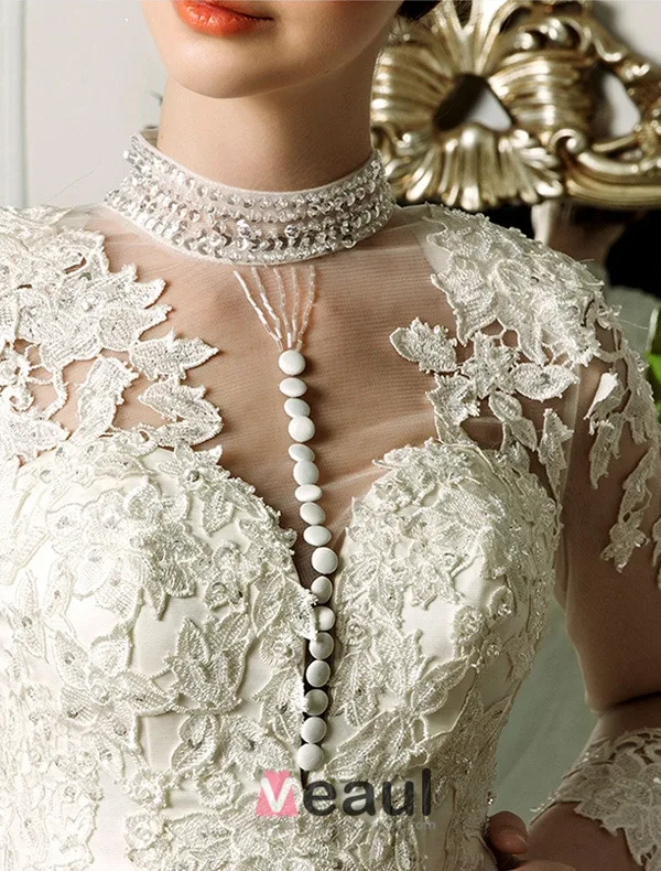 2015 Exquisite Hand Schultern 3/4 Ärmel Applikationen Spitze Ballkleid Brautkleid