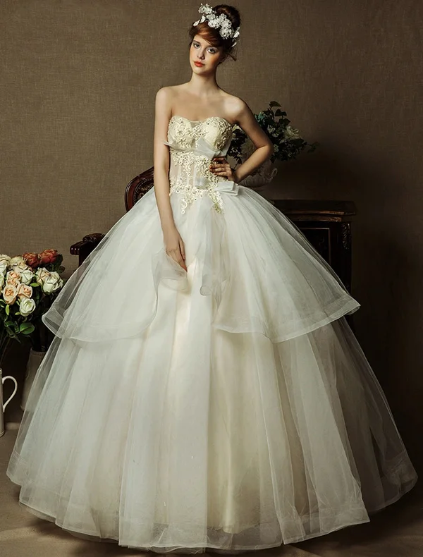 Boret Kjæreste Beading Appliques Snøre Tsjekkisk Boring Organza Brudekjoler