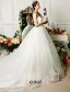 Elegante Spaghettibandjes Appliques Kant Organza Baljurk Trouwjurken