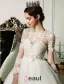 Épaules Percés Manches 3/4 Appliques De Dentelle Fleurs Robe De Mariée En Organza De Satin Ceinture