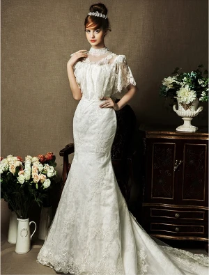Trompette Sirène Les Manches Princesse Fleurs À La Main Robe De Mariée En Dentelle