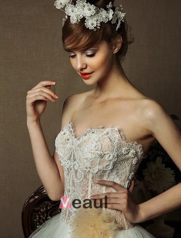 2015 Sweetheart Sleeveless Tea-length Organza Ball Gown Wedding Dress