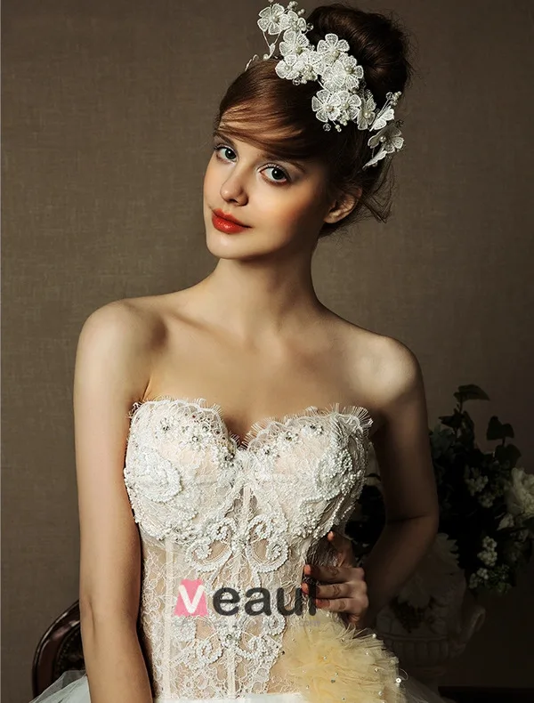 2015 Sweetheart Sleeveless Tea-length Organza Ball Gown Wedding Dress