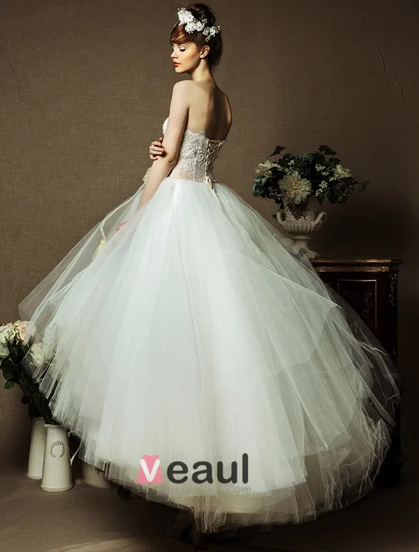 2015 Sweetheart Sleeveless Tea-length Organza Ball Gown Wedding Dress