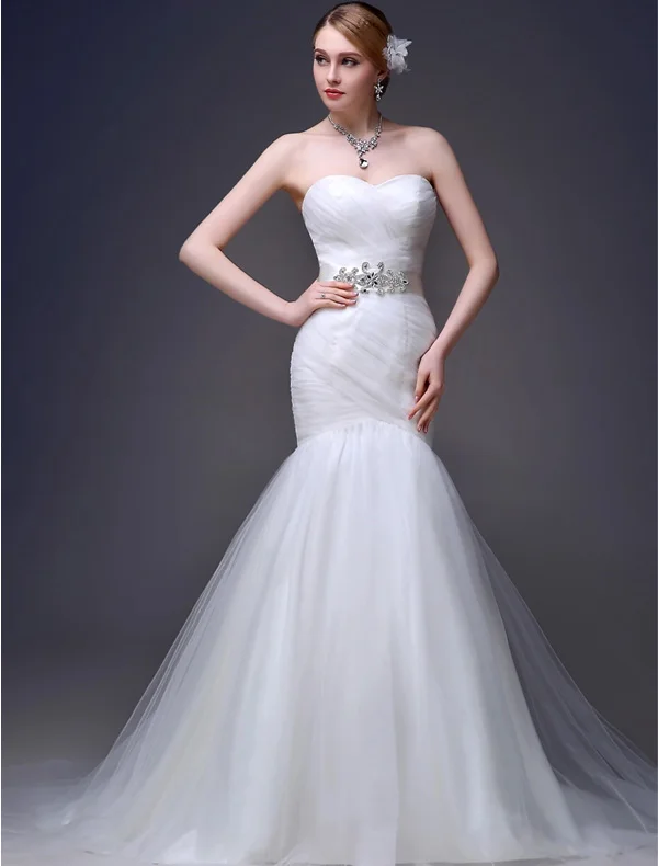 Havfrue Sweetheart Volanger Ramma Tyll Sweep Tog Brudekjoler