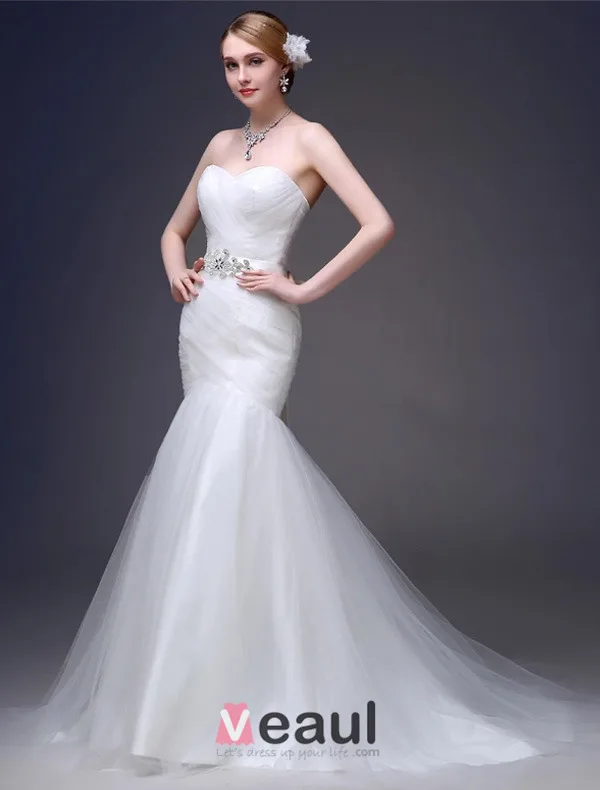 Volants Sirène Chérie Sash Robes De Mariée Balayage Train De Tulle