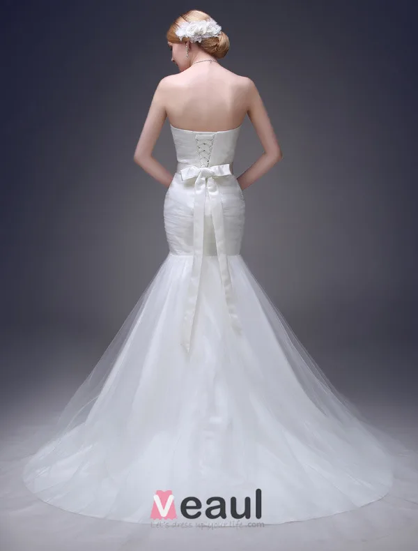 Volants Sirène Chérie Sash Robes De Mariée Balayage Train De Tulle