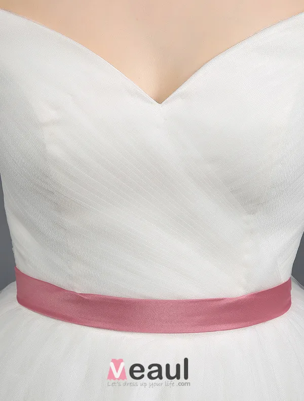 2015 A-line Off The Shoulders Short Sleeves Ruffle Tulle Wedding Dress