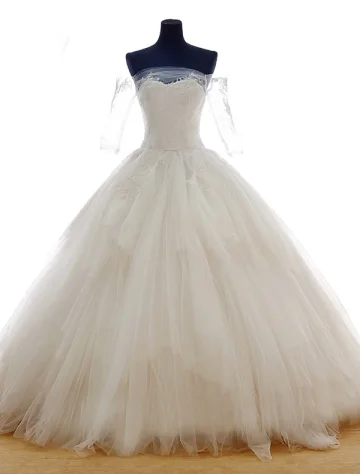 2015 Flower Serie Sweetheart Off The Shoulder Appliques Lace Puffy Ball Gown Wedding Dress